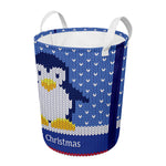 Christmas Penguin Knitted Print Round Laundry Basket