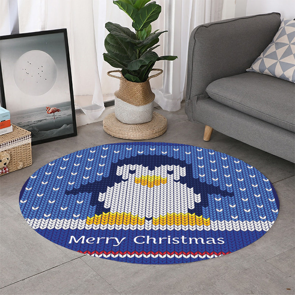 Christmas Penguin Knitted Print Round Rug