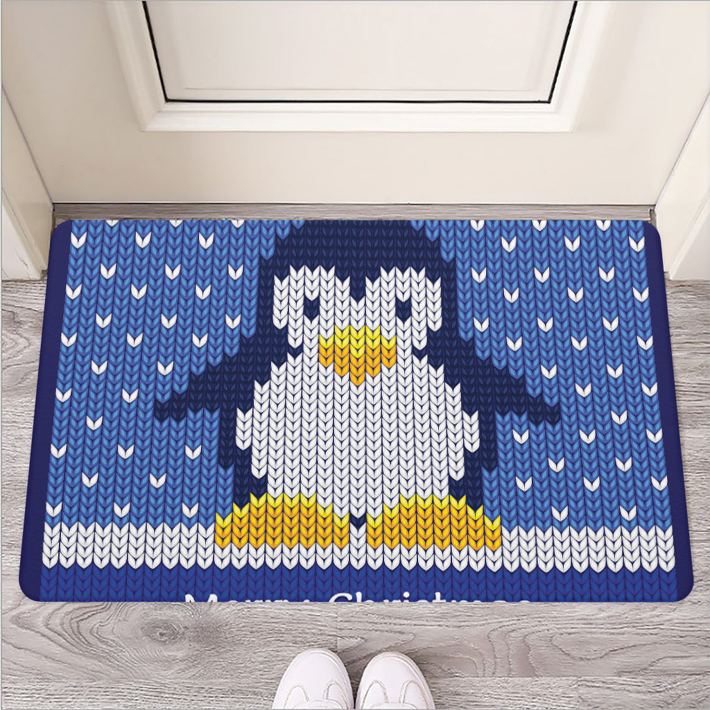 Christmas Penguin Knitted Print Rubber Doormat