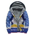 Christmas Penguin Knitted Print Sherpa Lined Zip Up Hoodie