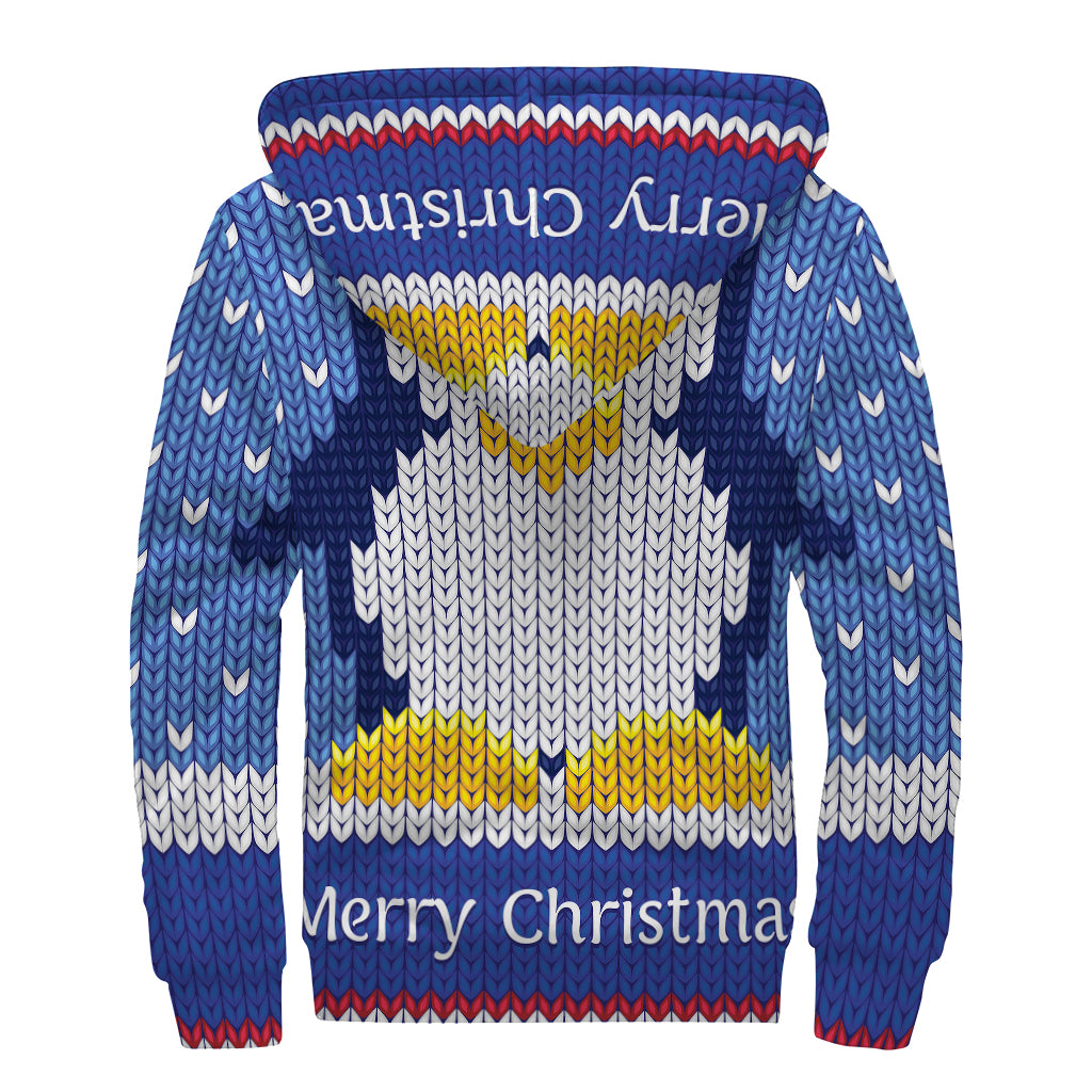 Christmas Penguin Knitted Print Sherpa Lined Zip Up Hoodie