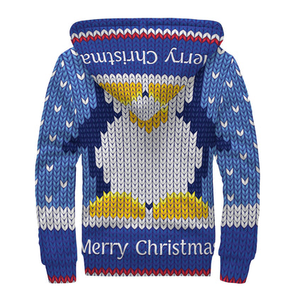 Christmas Penguin Knitted Print Sherpa Lined Zip Up Hoodie