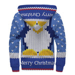 Christmas Penguin Knitted Print Sherpa Lined Zip Up Hoodie