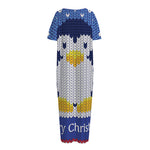 Christmas Penguin Knitted Print Short Sleeve Long Nightdress