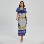 Christmas Penguin Knitted Print Short Sleeve Maxi Dress