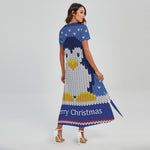 Christmas Penguin Knitted Print Short Sleeve Maxi Dress