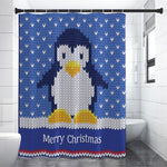 Christmas Penguin Knitted Print Shower Curtain