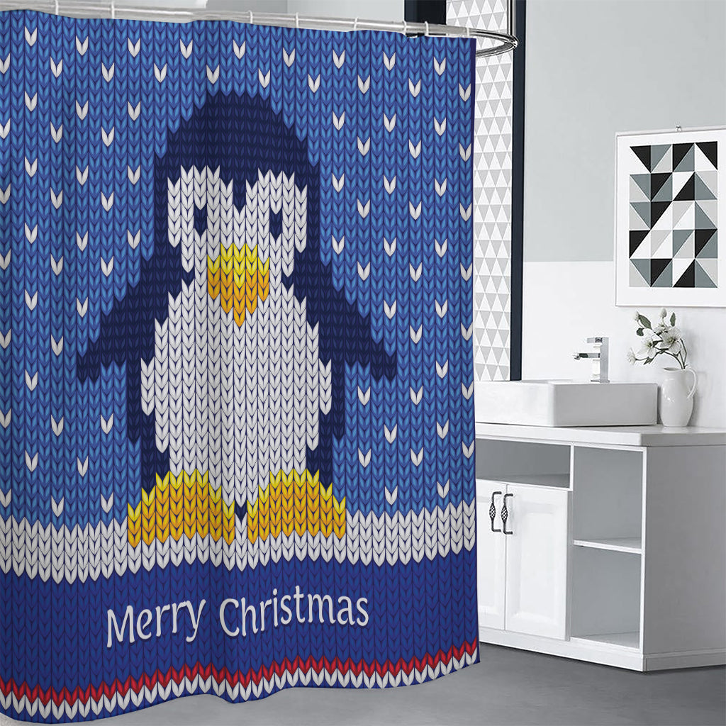 Christmas Penguin Knitted Print Shower Curtain