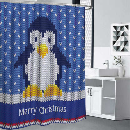Christmas Penguin Knitted Print Shower Curtain