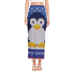 Christmas Penguin Knitted Print Side Slit Maxi Skirt