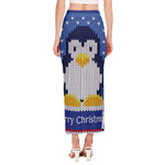 Christmas Penguin Knitted Print Side Slit Maxi Skirt