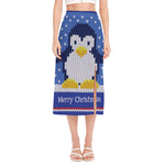 Christmas Penguin Knitted Print Side Slit Midi Skirt
