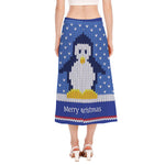 Christmas Penguin Knitted Print Side Slit Midi Skirt
