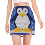 Christmas Penguin Knitted Print Side Slit Mini Skirt