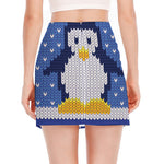 Christmas Penguin Knitted Print Side Slit Mini Skirt