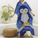 Christmas Penguin Knitted Print Silk V-Neck Kaftan Dress