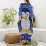 Christmas Penguin Knitted Print Silk V-Neck Kaftan Dress
