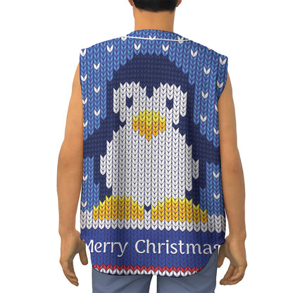 Christmas Penguin Knitted Print Sleeveless Baseball Jersey