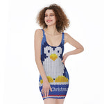 Christmas Penguin Knitted Print Sleeveless Bodycon Dress