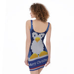 Christmas Penguin Knitted Print Sleeveless Bodycon Dress