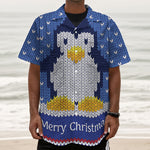 Christmas Penguin Knitted Print Textured Short Sleeve Shirt