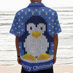 Christmas Penguin Knitted Print Textured Short Sleeve Shirt