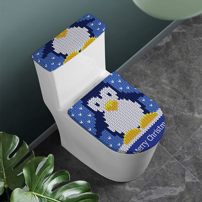 Christmas Penguin Knitted Print Toilet Lid And Tank Cover Set