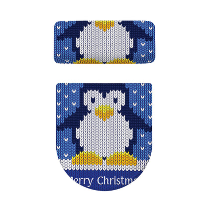 Christmas Penguin Knitted Print Toilet Lid And Tank Cover Set