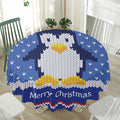 Christmas Penguin Knitted Print Waterproof Round Tablecloth