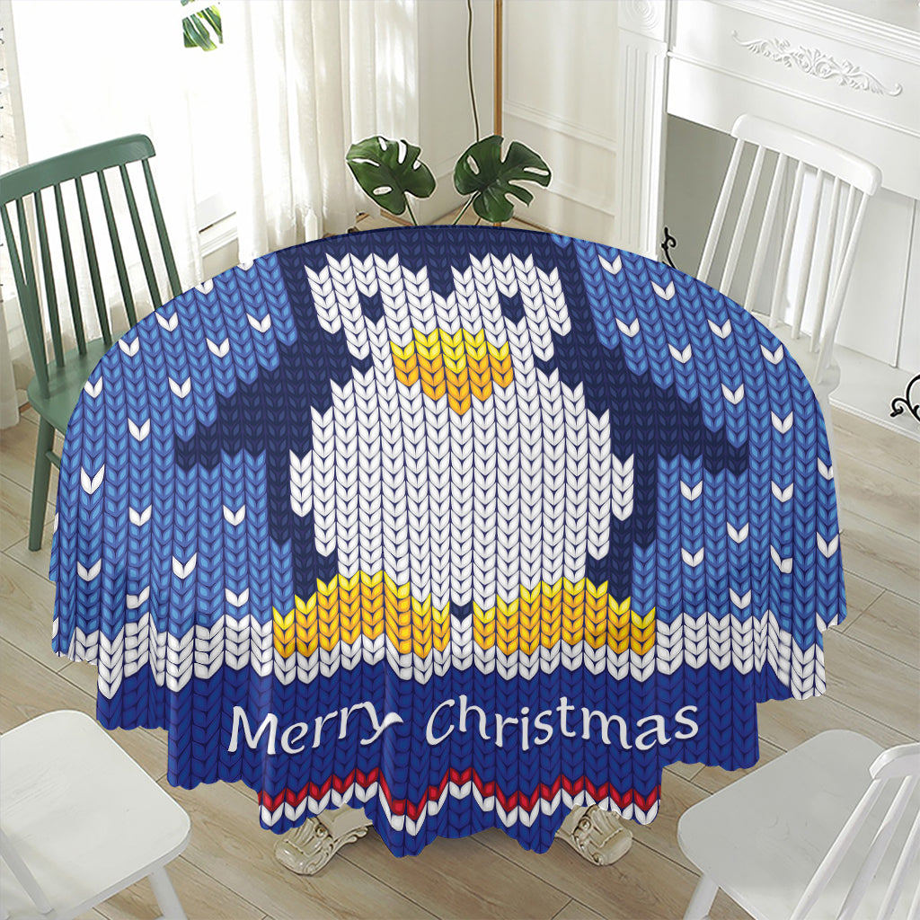Christmas Penguin Knitted Print Waterproof Round Tablecloth