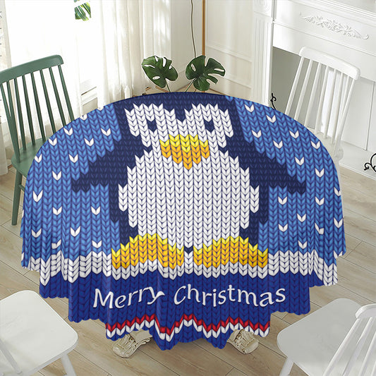 Christmas Penguin Knitted Print Waterproof Round Tablecloth