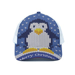 Christmas Penguin Knitted Print White Mesh Trucker Cap