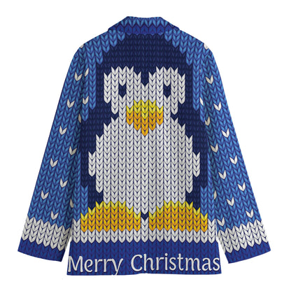 Christmas Penguin Knitted Print Women's Blazer