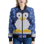 Christmas Penguin Knitted Print Women's Bomber Jacket