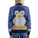 Christmas Penguin Knitted Print Women's Bomber Jacket