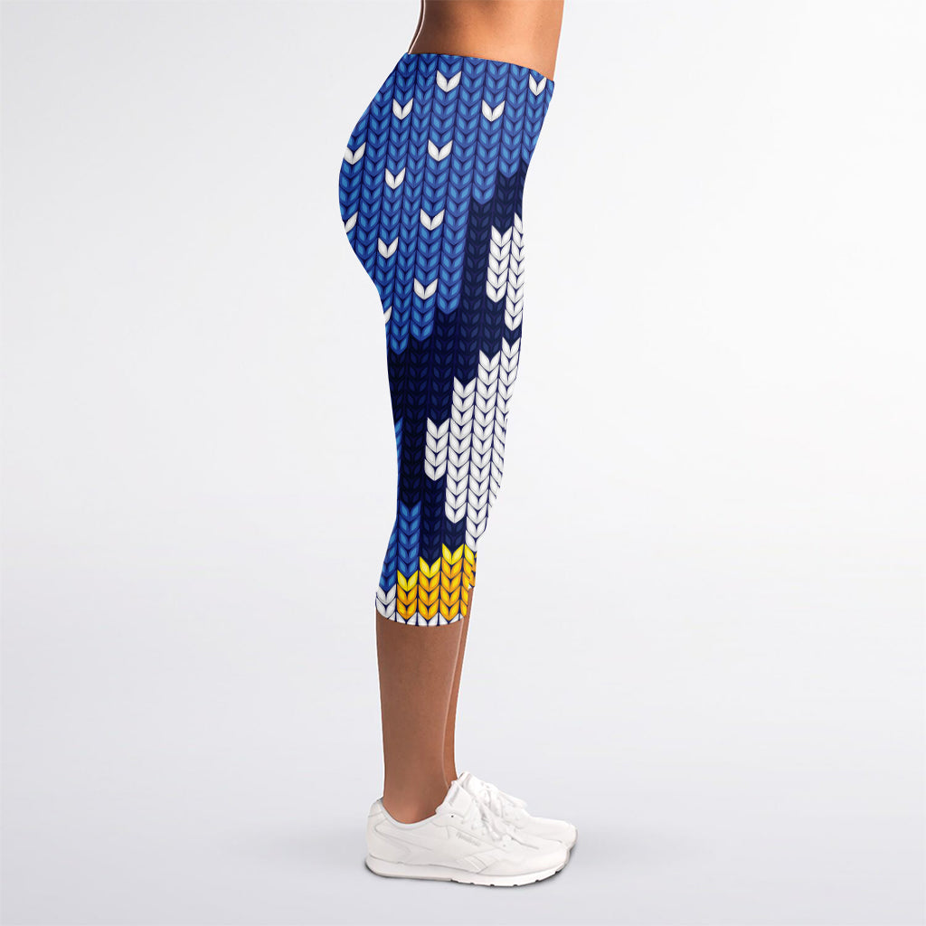 Christmas Penguin Knitted Print Women's Capri Leggings