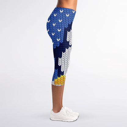 Christmas Penguin Knitted Print Women's Capri Leggings
