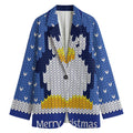 Christmas Penguin Knitted Print Women's Cotton Blazer