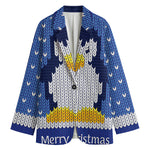 Christmas Penguin Knitted Print Women's Cotton Blazer