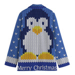 Christmas Penguin Knitted Print Women's Cotton Blazer