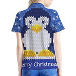 Christmas Penguin Knitted Print Women's Polo Shirt