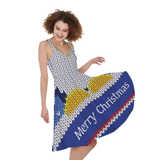 Christmas Penguin Knitted Print Women's Sleeveless Dress