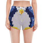 Christmas Penguin Knitted Print Women's Split Running Shorts