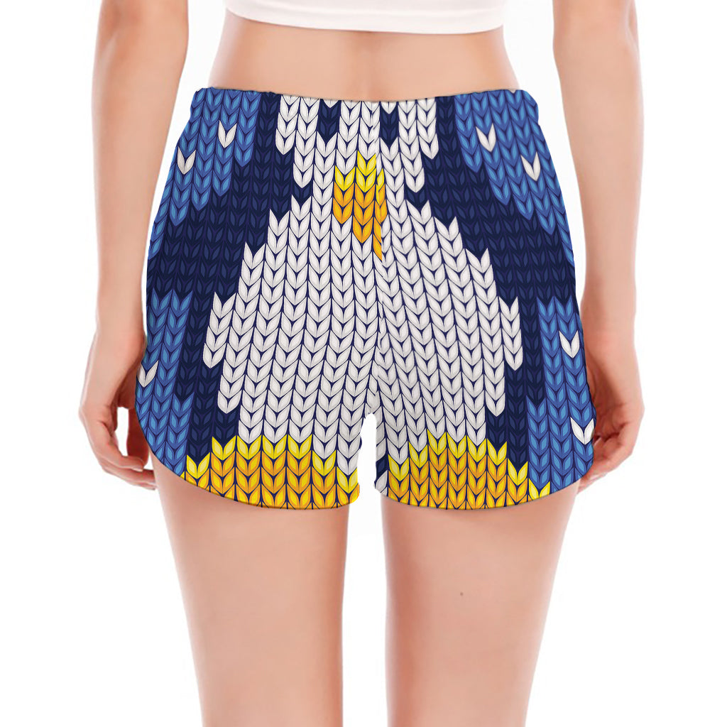 Christmas Penguin Knitted Print Women's Split Running Shorts