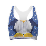 Christmas Penguin Knitted Print Women's Sports Bra