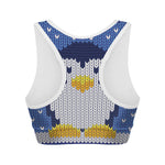 Christmas Penguin Knitted Print Women's Sports Bra