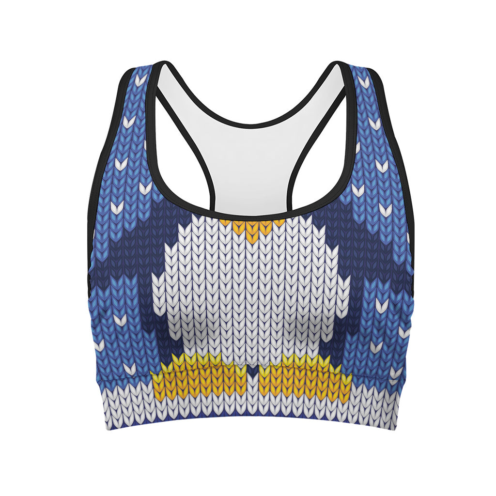 Christmas Penguin Knitted Print Women's Sports Bra