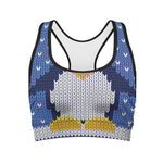 Christmas Penguin Knitted Print Women's Sports Bra