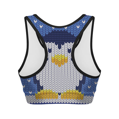 Christmas Penguin Knitted Print Women's Sports Bra