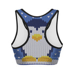 Christmas Penguin Knitted Print Women's Sports Bra